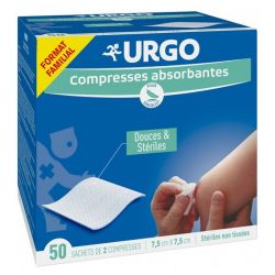 Urgo Compresses Absorbantes Douces & Stériles Non Tissées - 7,5cm × 7,5cm - 50 sachets