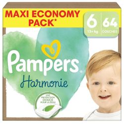 Pampers Harmonie Couches Taille 6 + de 13kg - Maxi Pack 64 couches – Peaux sensibles et 12h au sec