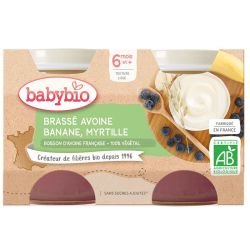 Babybio Brassé Végétal Avoine Banane Myrtille +6m Bio - 2 x 130g