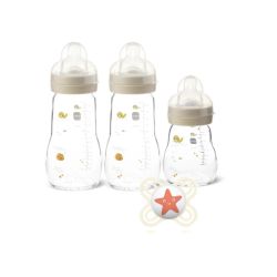 MAM Mon Coffret Naissance - 3 Biberons Verre + 1 Sucette