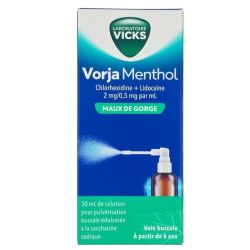 Laboratoire VICKS Vorja Menthol Solution pour pulvérisation buccale 30 ml - Soulagement des maux de gorge