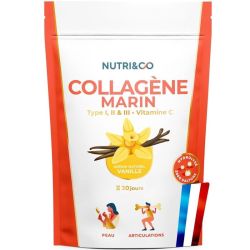 Nutri&Co Collagène Marin Type I, II & III + Vitamine C Goût Vanille - 180g