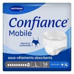 Confiance Mobile 10 Gouttes Taille L – 14 slips absorbants jour et nuit, discret et confortable, absorption rapide
