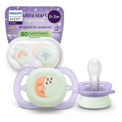 Philips Avent Ultra Start Sucettes Orthodontiques de Nuit en Silicone 0-2 Mois - 2 Sucettes