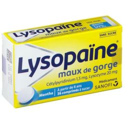 Lysopaïne menthe sans sucre 36 comprimés à sucer
