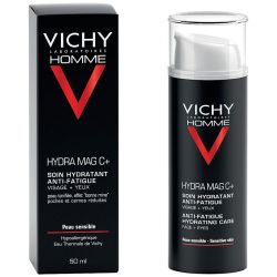 Vichy Homme Hydra Mag C+ Soin Hydratant Anti-Fatigue Visage et Yeux - 50 ml - Peaux Sensibles et Fatiguées