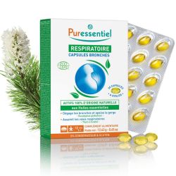 Puressentiel Respiratoire Capsules Bronches Bio 30 Capsules – Dégage les bronches, apaise la gorge et assainit les voies respiratoires
