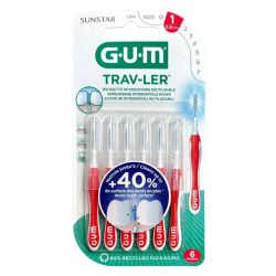GUM Trav-Ler Brossettes Interdentaires Réutilisables - 6 Brossettes - Taille 1 : 0,8 mm