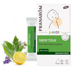 Pranarom Junior Sirop Toux - Traite la Toux Sèche et Grasse - Dès 2 ans - unidoses 20 x 5ml