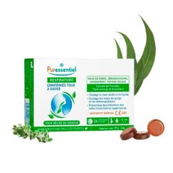 Puressentiel Respiratoire Toux Sèche ou Grasse - 24 Comprimés à Sucer - Gorge & confort respiratoire
