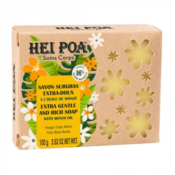 Hei Poa Soins Corps Savon Surgras Extra-Doux Huile de Monoï 100 g