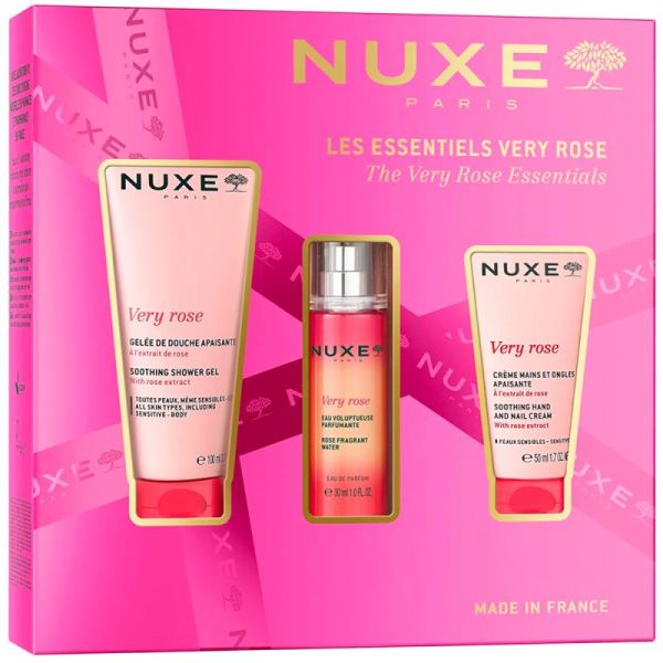 Nuxe Coffret Les Essentiels Very Rose - Gelée de Douche Apaisante + Eau Voluptueuse Parfumante + Crème Mains et Ongles