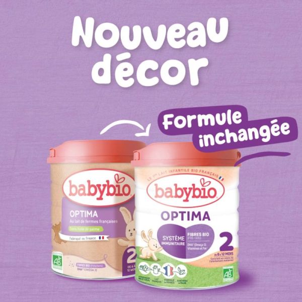 Babybio Optima 2ème âge 800 g (6 à 12 mois) Lait de suite bio, avec fibres et sans huile de palme