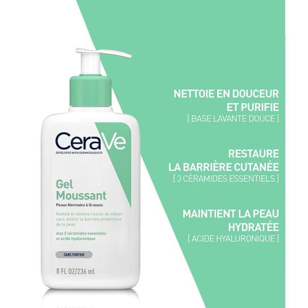 Cerave Gel Moussant Visage 236 ml - Peaux normales à grasses