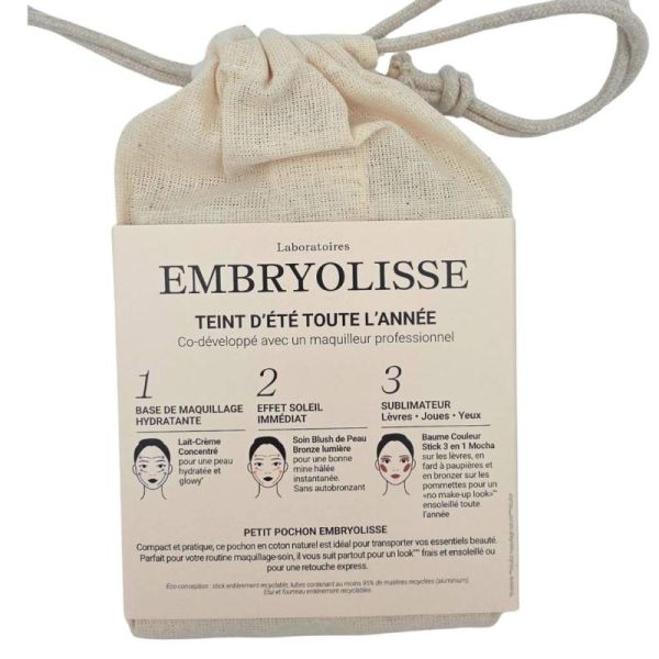Embryolisse Pochon Beauté Lait-Crème Concentré Baume Couleur & Soin Blush de Peau Coffret - Routine hydratante, illuminatrice et bonne mine