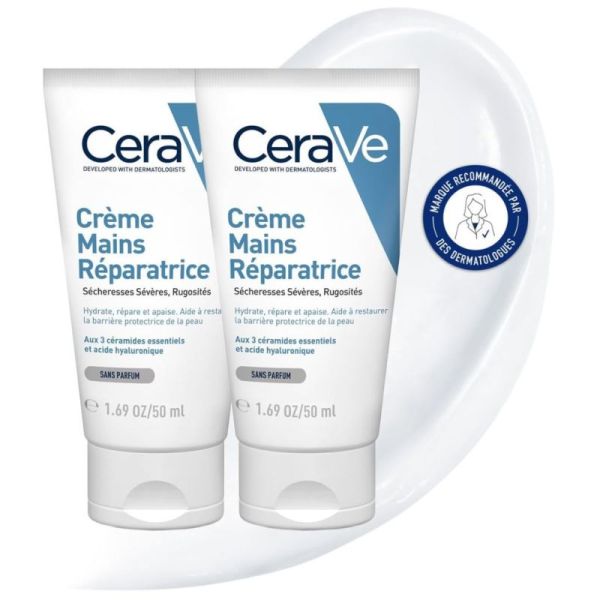 CeraVe Crème Mains Réparatrice Sécheresses Sévères & Ruguosités - 2 x 50ml