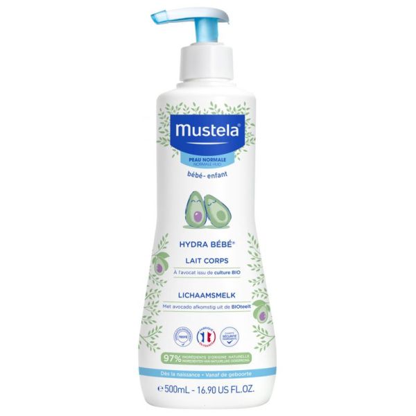 Mustela Hydra Bébé Lait Corps à l'Avocat - 500 ml - Hydrate et protège la peau dès la naissance