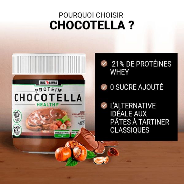 Éric Favre Chocotella Healthy Pâte à Tartiner Protéinée - Chocolat/Noisette - 250g - Se faire plaisir sans excès