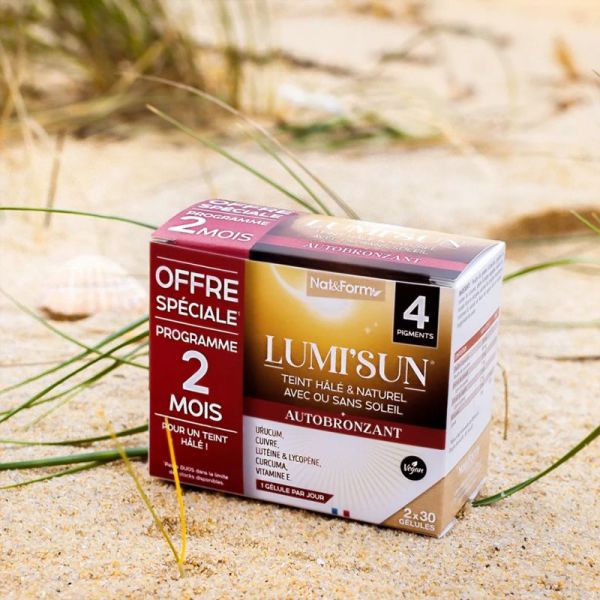 Nat & Form Lumi'Sun Autobronzant Teint Hâlé et Naturel Lot de 2 x 30 Gélules – Éclat et protection