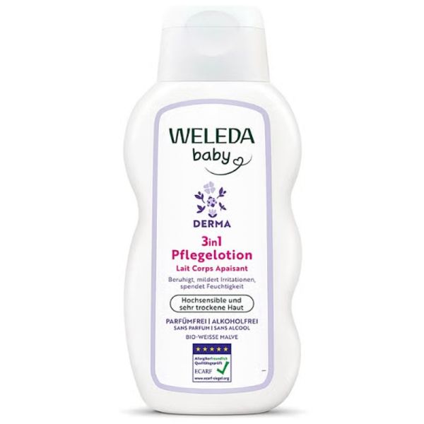 Weleda Baby Derma 3 en 1 Lait Hydratation Intense - 200ml - Nourrit, apaise et protège les peaux très sensibles