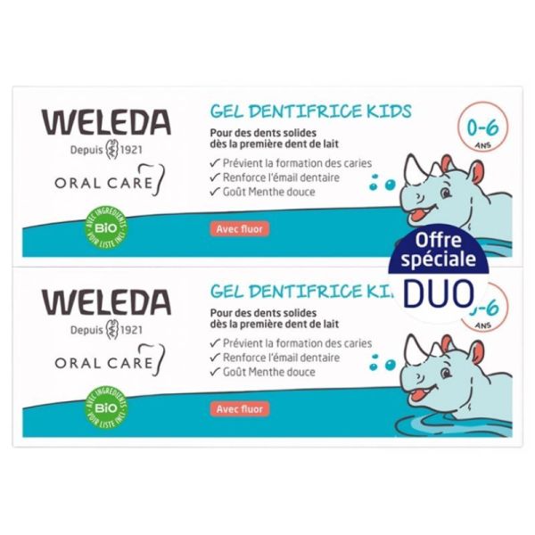 Weleda Gel Dentifrice Au Fluor Kids 0-6 Ans Menthe Douce - Lot de 2 x 50ml
