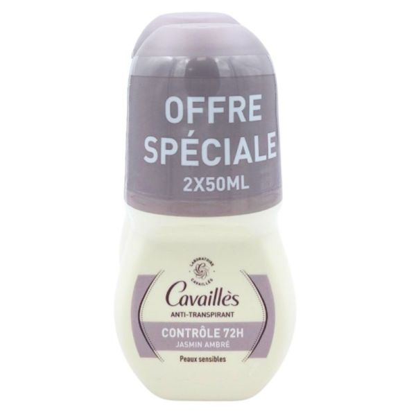 Rogé Cavaillès Contrôle 72h Roll-On Anti-Transpirant Parfum Jasmin Ambré Offre spéciale 2x50ml - Protection des peaux sensibles