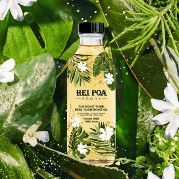 Hei Poa Pur Monoï Tiaré Édition limitée 50 ans 100ml - Soin traditionnel multi-usages hydratant et nourrissant corps et cheveux