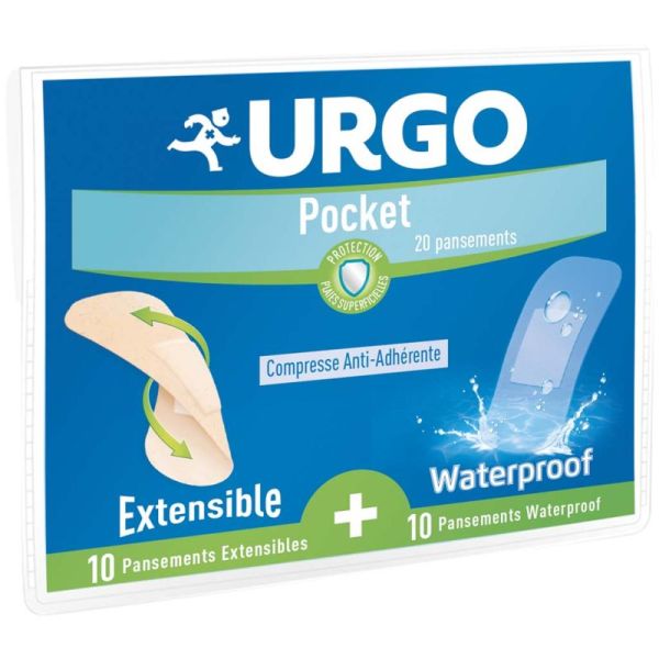Urgo Pocket Pansements Anti-Adhérents - Pansements Extensibles & Waterproof - 20 Pansements