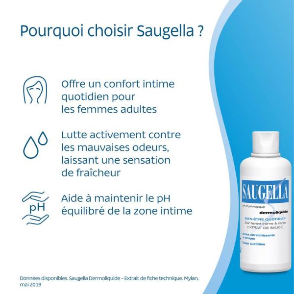 Saugella Dermoliquide Gel Lavant Intime 500 ml - Confort et Équilibre Intime, Anti-Odeurs