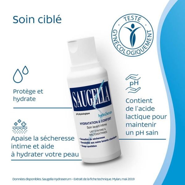 Saugella HydraSerum Soin Lavant Intime Doux 200 ml - Hydratation et protection, équilibre du pH naturel
