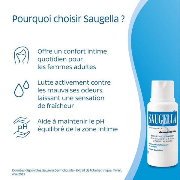 Saugella Dermoliquide Gel Lavant Intime 2 x 250 ml - Confort et Équilibre Intime, Anti-Odeurs