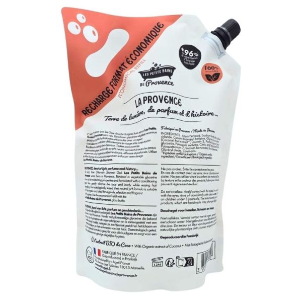 Les Petits Bains de Provence Gel Douche Surgras Sans Savon Coco Recharge 900 ml – hygiène et douceur visage corps cheveux