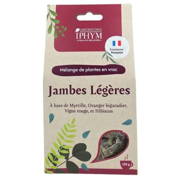 Iphym Jambes Légères 100 g - Infusion pour jambes lourdes - Mélange de plantes en vrac