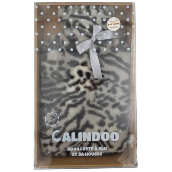 Calindoo Bouillotte à Eau et sa Housse 2 L Léopard Gris - Confort, chaleur réconfortante et utilisation à froid