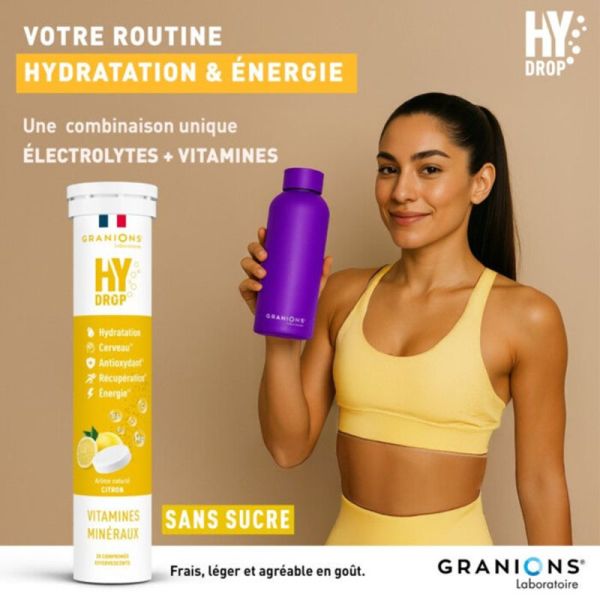 Granions Hydrop Électrolytes Citron 20 Comprimés Effervescents – Hydratation et énergie
