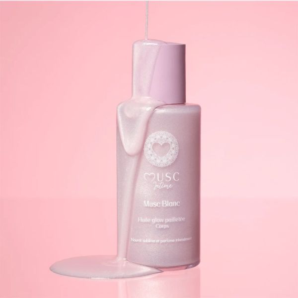 Musc Intime Huile Glow Pailletée Corps Musc Blanc 100 ml – Huile sèche nutritive sublimatrice nacrée