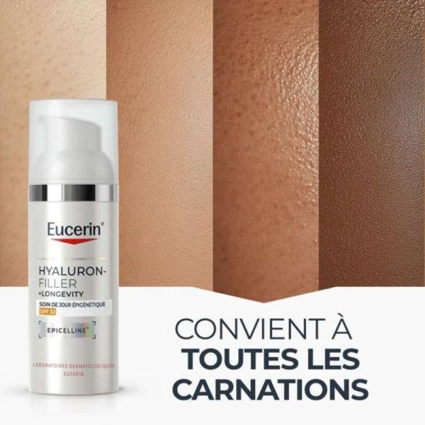 Eucerin Hyaluron-Filler + Longevity Soin de Jour Epigénétique SPF 30 50 ml - Hydratation profonde et réduction des signes de l'âge