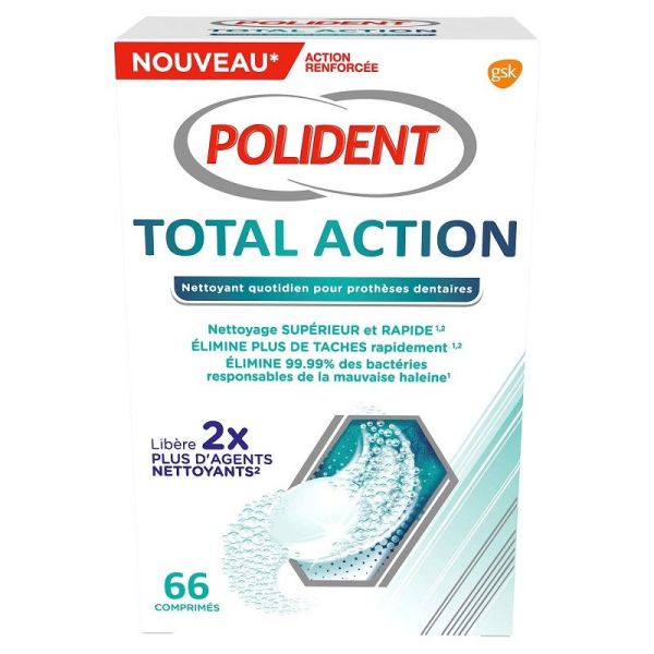 Polident Total Action Nettoyant Quotidien - 66 comprimés