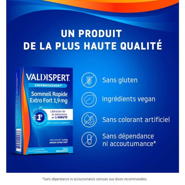 Valdispert Sommeil Rapide Mélatonine 1,9mg - Lot de 2 x 40 comprimés orodispersibles - Endormissement en 1 minute