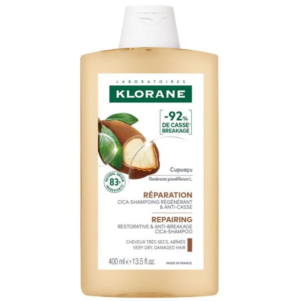 Klorane Shampoing au Cupuaçu Bio 400 ml - Nourrit Intensément, Répare la Fibre et Discipline les Cheveux Très Secs
