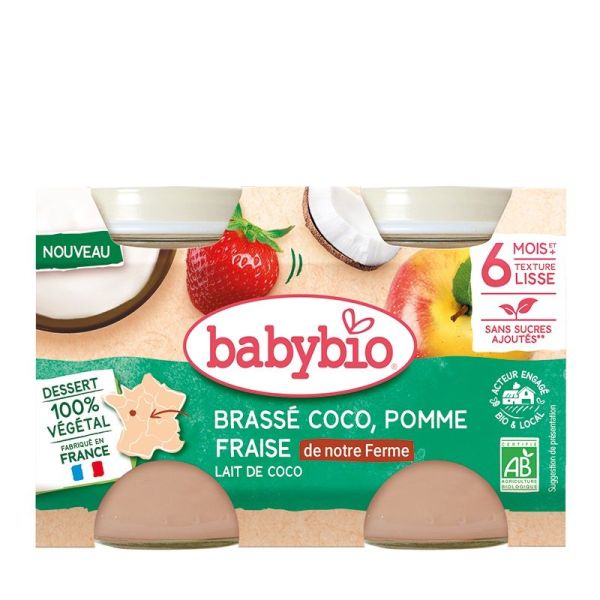 Babybio Brassé Végétal Lait de Coco Pomme Fraise +6m Bio - 2 x 130g