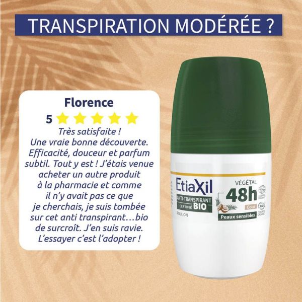 Etiaxil Anti-Transpirant Végétal 48h BIO Roll-On - Lot de 2 x 50ml