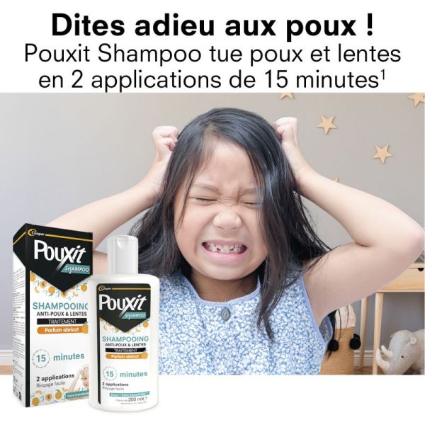 Pouxit Shampoo Abricot Shampooing Anti-Poux Et Lentes Flacon - 200ml - Traitement 15 Minutes, doux, sans insecticide
