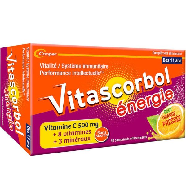 Vitascorbol Énergie - 30 comprimés effervescents - Goût Orange Pressé - Vitalité et Immunité