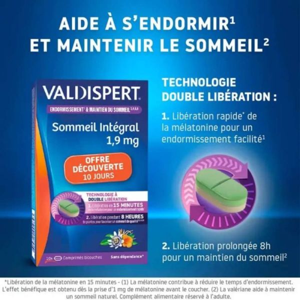 Valdispert Sommeil Intégral 10 Comprimés Offre Découverte - Endormissement rapide en 15 minutes et sommeil continu 8h