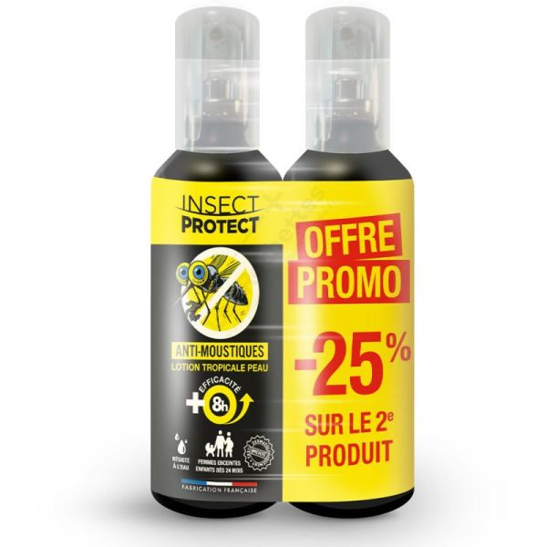 Insect Protect Anti-Moustiques Lotion Tropicale Peau 2x75ml – efficacité +8h résiste à l'eau