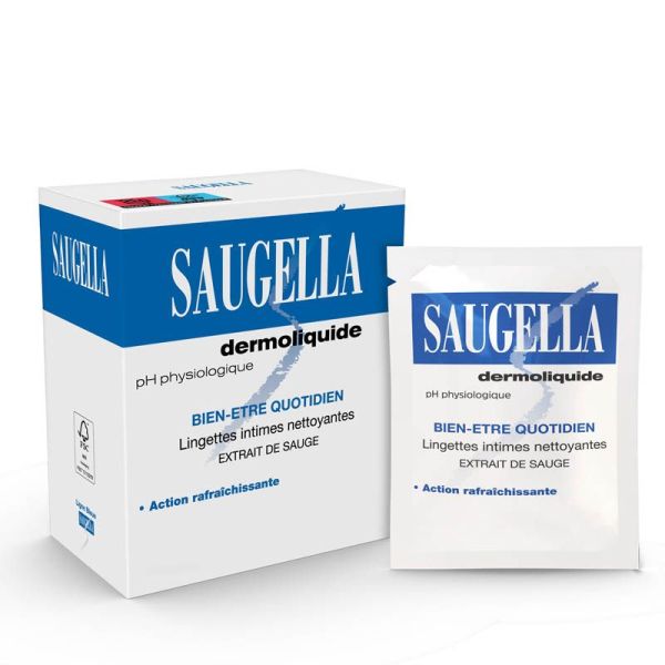 Saugella Dermoliquide Lingettes Intimes 10 Lingettes - Hygiène féminine, fraîcheur toute la journée