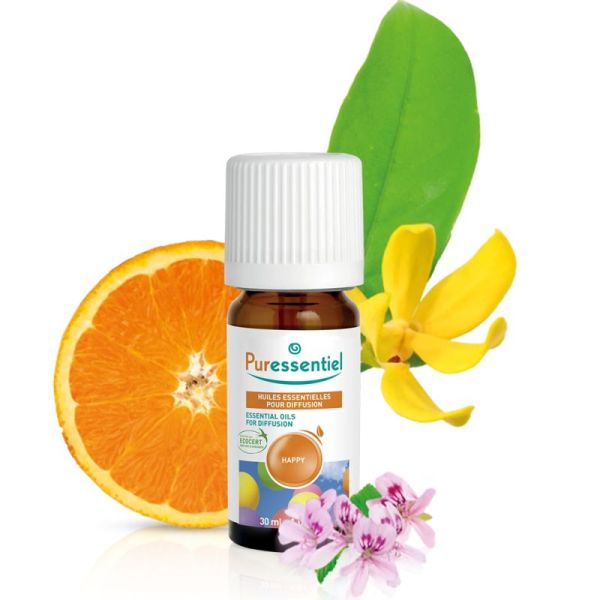 Puressentiel Huiles Essentielles pour Diffusion Happy 30 ml – Ambiance positive et anti-grisaille