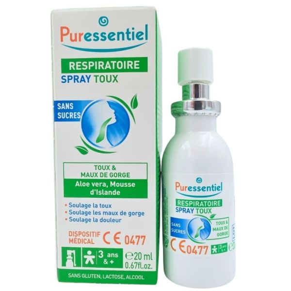 Puressentiel Respiratoire Spray Toux Sans Sucres 20 ml - Soulagement des maux de gorge et de la toux