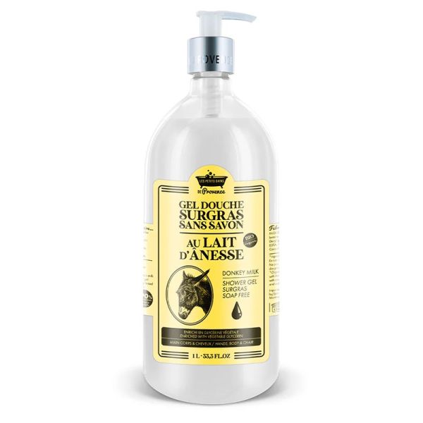 Les Petits Bains de Provence Gel douche au Lait d'Ânesse BIO - 1 Litre - Hydratation naturelle